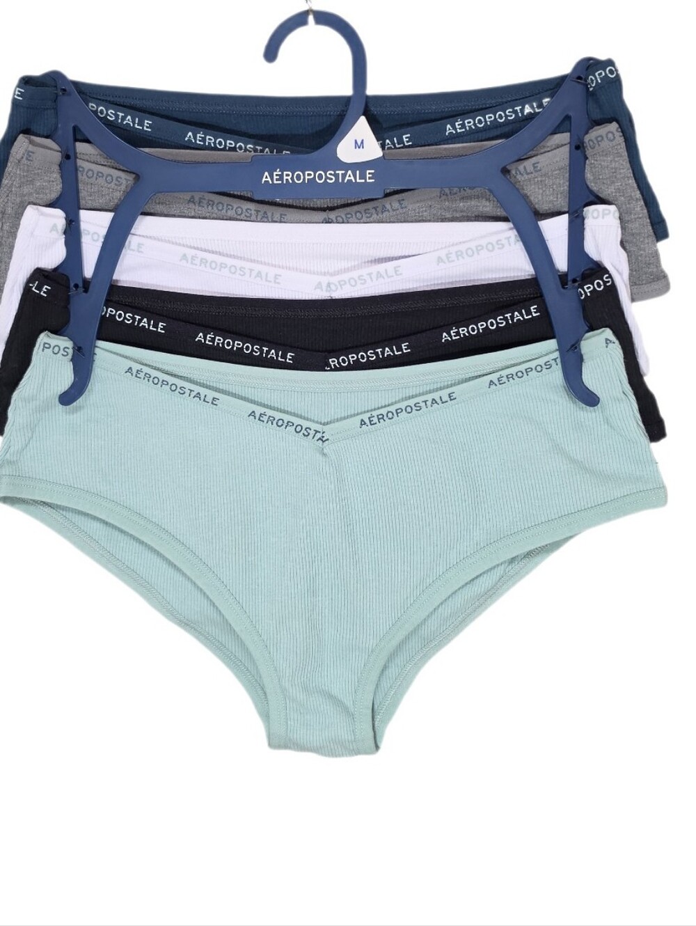 Aeropostale Women's 5-Pack Cheeky Panties Ribbed Knit Cotton Stretch Underwear M